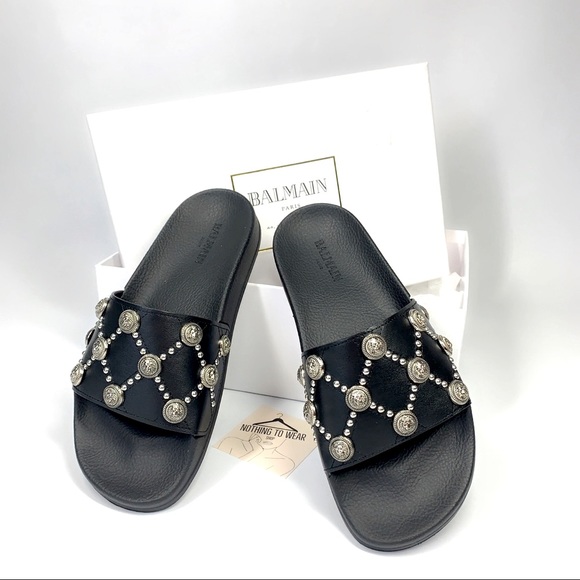🅞🅝 🅗🅞🅛🅓⭕️ BALMAIN Slippers Black Leather
